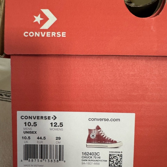 Converse Chuck 70 Burgundy Plaid High-Top Sneakers size 10.5 - Picture 6 of 6